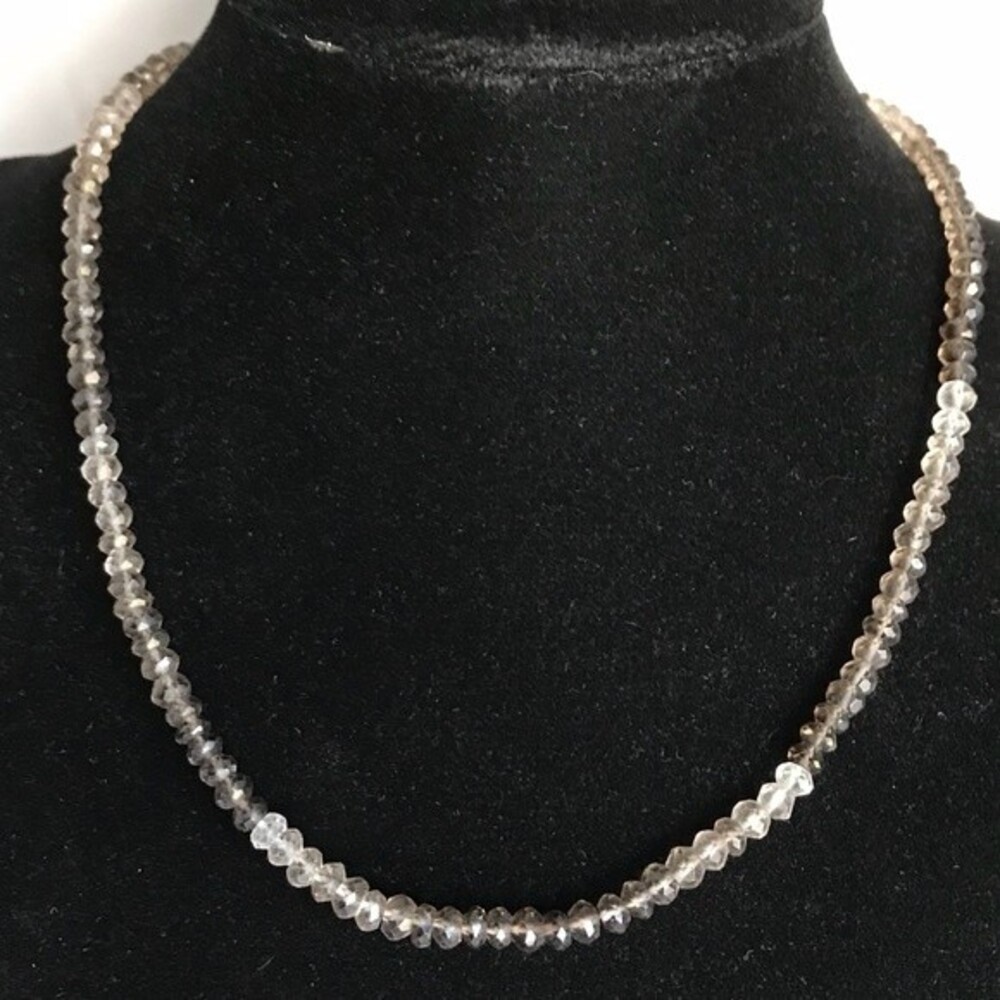 Vintage Handmade Genuine Faceted Smoky Topaz Gemstone Necklace Sterling Toggle